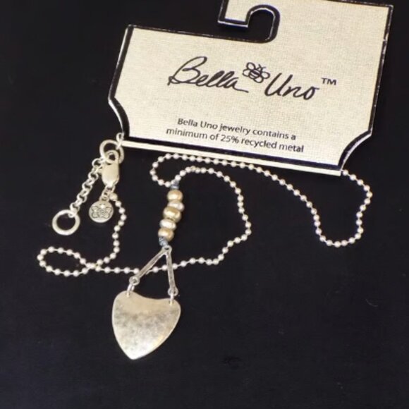 New w/$40 Tag Bella Uno Silver Metal Heart & Beads Pendant Ball Chain Necklace - Picture 1 of 4